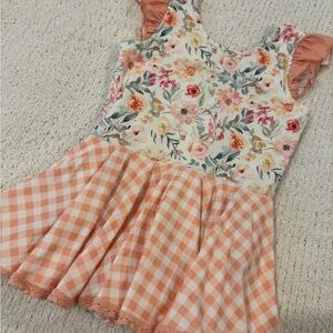 Pink Floral and Gingham Cheeky Plum Leotard, 7Y.